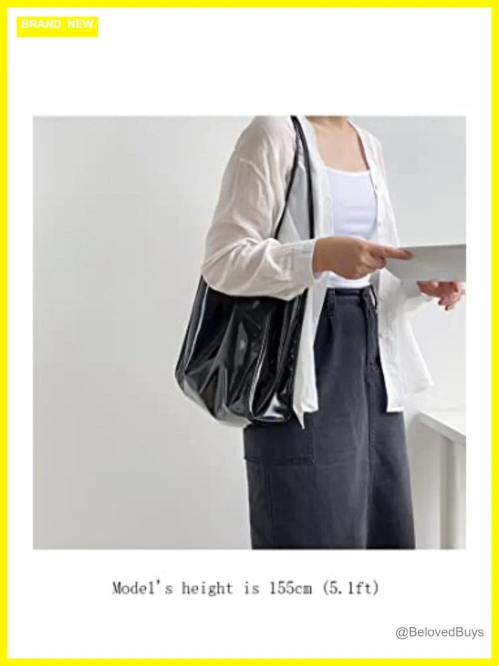 Patent Leather Vegan Soft Tote Bag Shiny Shoulder Bag Minimalist Purse